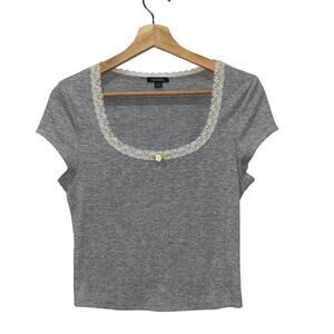 Wild Fable Women's Short Sleeve Pointelle Rosette T-Shirt, Medium Gray